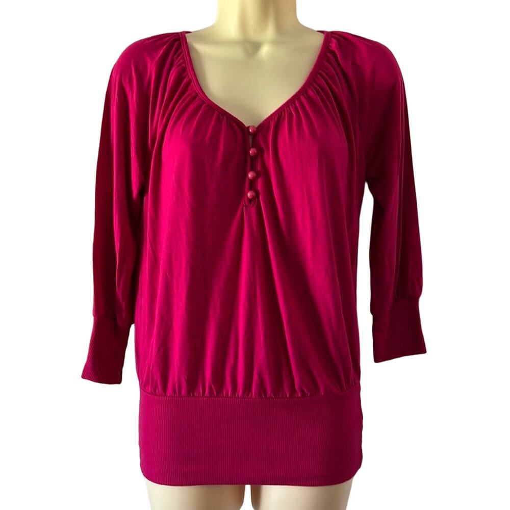 Old Navy Bright Pink Knit Top with Bottom Band Woman Size Small Pullover